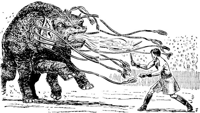Gladiator fighting a tentacle elephant thing
